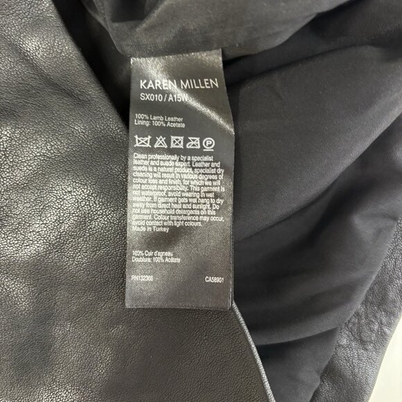 Karen Millen Black Genuine Leather Skirt (Sz 10) Lamb Leather Straight Office - Picture 6 of 6